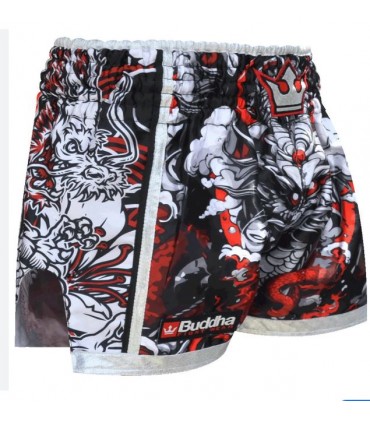 BUDDHA MUAY THAI SHORTS DRAGON black/red