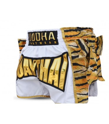 BUDDHA MUAY THAI SHORTS TIGER white/gold