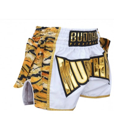 BUDDHA MUAY THAI SHORTS TIGER white/gold