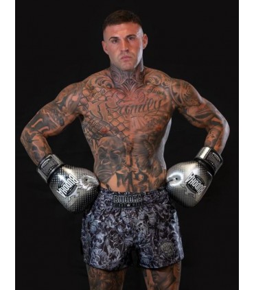 BUDDHA MUAY THAI SHORTS DARK GARDEN black/grey